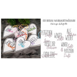 Stickserie ITH - Herzen mit Anhänger Weihnachtswünsche